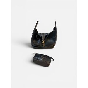 Dooney & Bourke Black Croc Embossed Leather Hobo Bag‎ with Matching Pouch Set